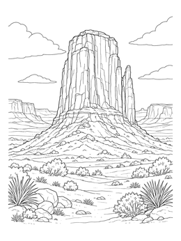 Free printable Towering Desert Butte And Plateau Landscape coloring page