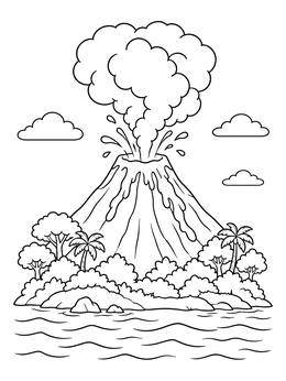 Free printable Tropical Volcano Eruption Island coloring page