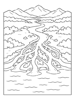 Free printable Winding River Delta Landscape coloring page
