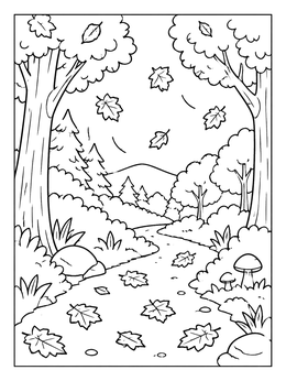 Free printable Autumn Leaves On Forest Path coloring page