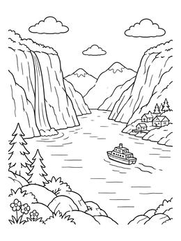 Free printable Ferry Sailing Through A Fjord coloring page