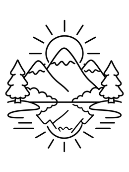 Free printable Mountain Lake Reflection With Sun coloring page