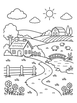Free printable Sunny Countryside Farm And Cottage coloring page