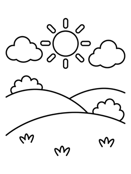 Free printable Sunny Hills And Fluffy Clouds coloring page