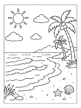 Free printable Sunny Tropical Beach Shore coloring page