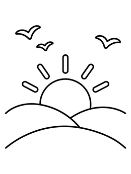 Free printable Sunrise Over Rolling Hills coloring page