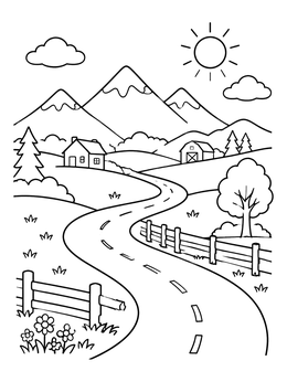 Free printable Winding Country Road And Mountains coloring page