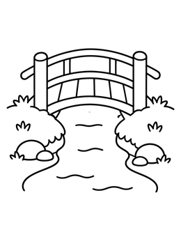 Free printable Wooden Bridge Over Stream coloring page