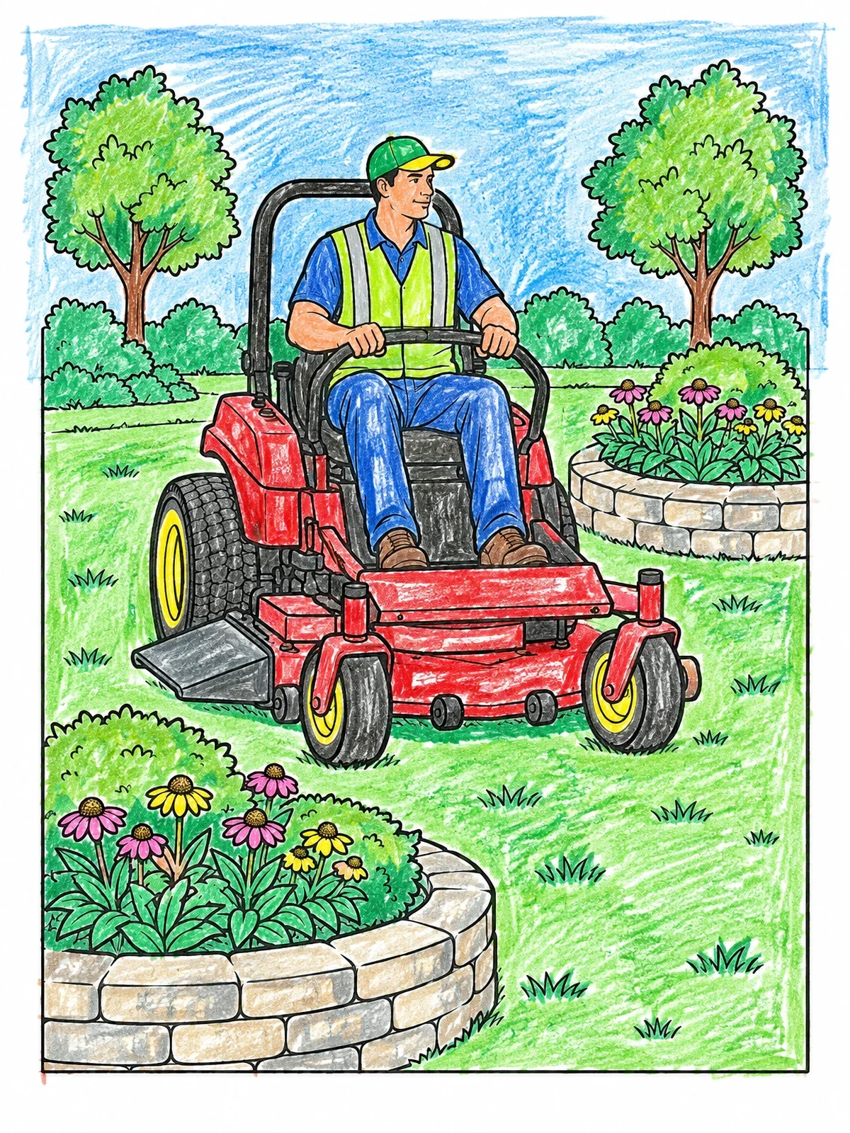 Colored example of the Landscaper On Zero Turn Mower coloring page
