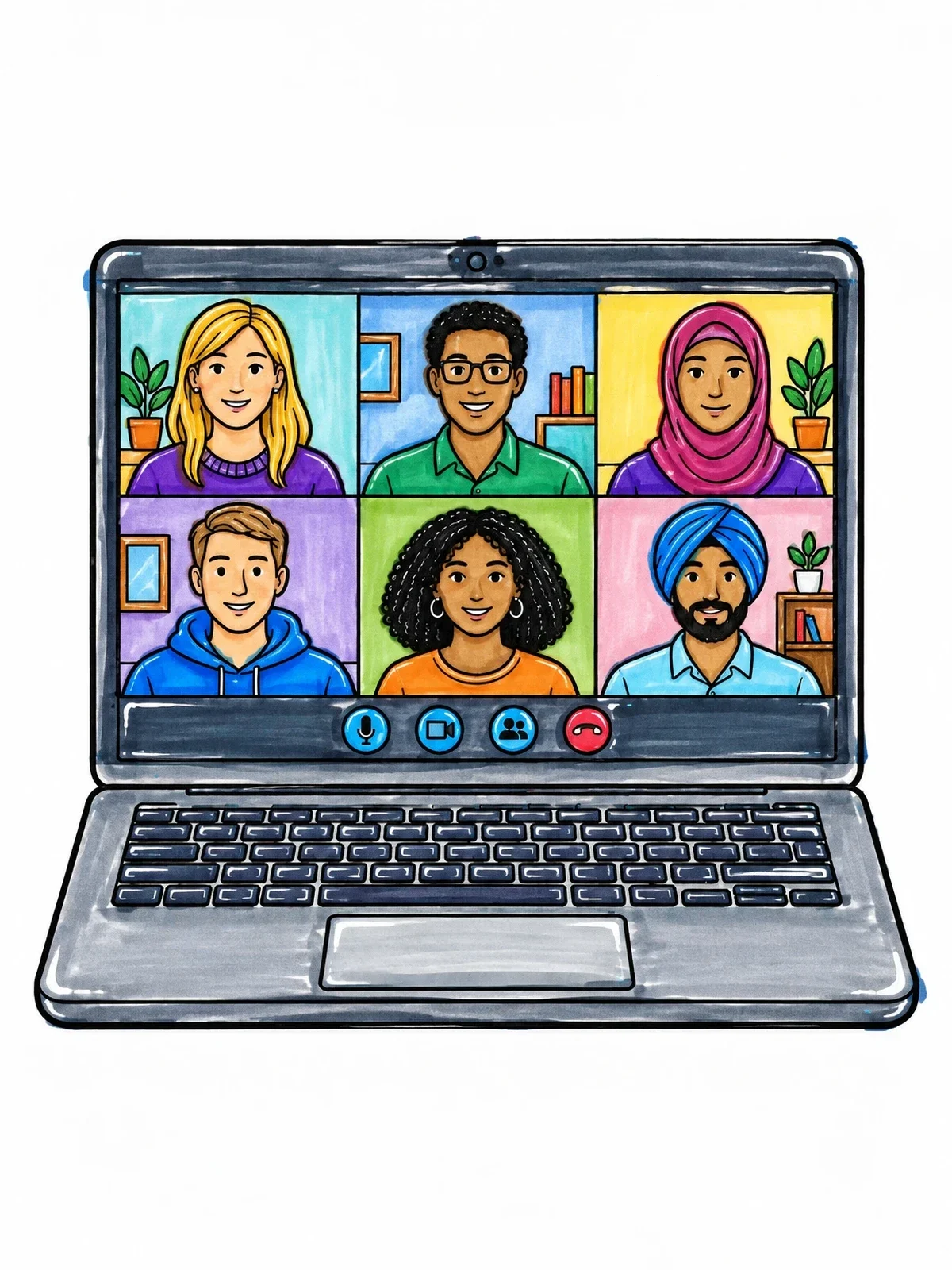 Colored example of the Laptop Video Conference Call coloring page