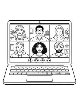 Free printable Laptop Video Conference Call coloring page