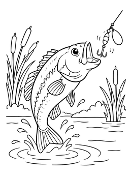 Free printable Largemouth Bass Leaping For Lure coloring page