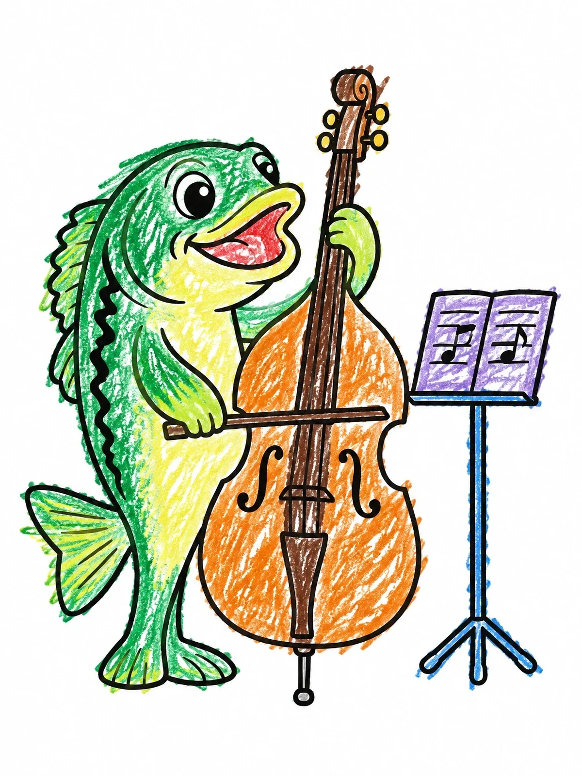 Colored example of the Largemouth Bass Playing Double Bass coloring page