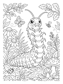 Free printable Alert Caterpillar In The Garden coloring page