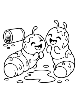 Free printable Cheerful Grubs Spilling Soda coloring page