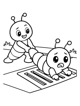 Free printable Cute Caterpillars Helping Each Other coloring page