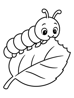 Free printable Cute Caterpillar Nibbling A Leaf coloring page