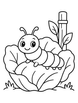 Free printable Cute Caterpillar On A Cabbage Leaf coloring page