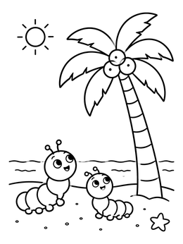 Free printable Cute Caterpillars By Palm Tree coloring page
