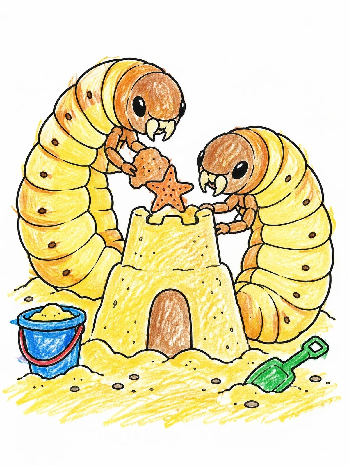 Colored example of the Grubs Building A Sandcastle coloring page
