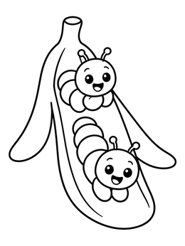 Two happy caterpillars slide on a peel in this cute larva coloring page.