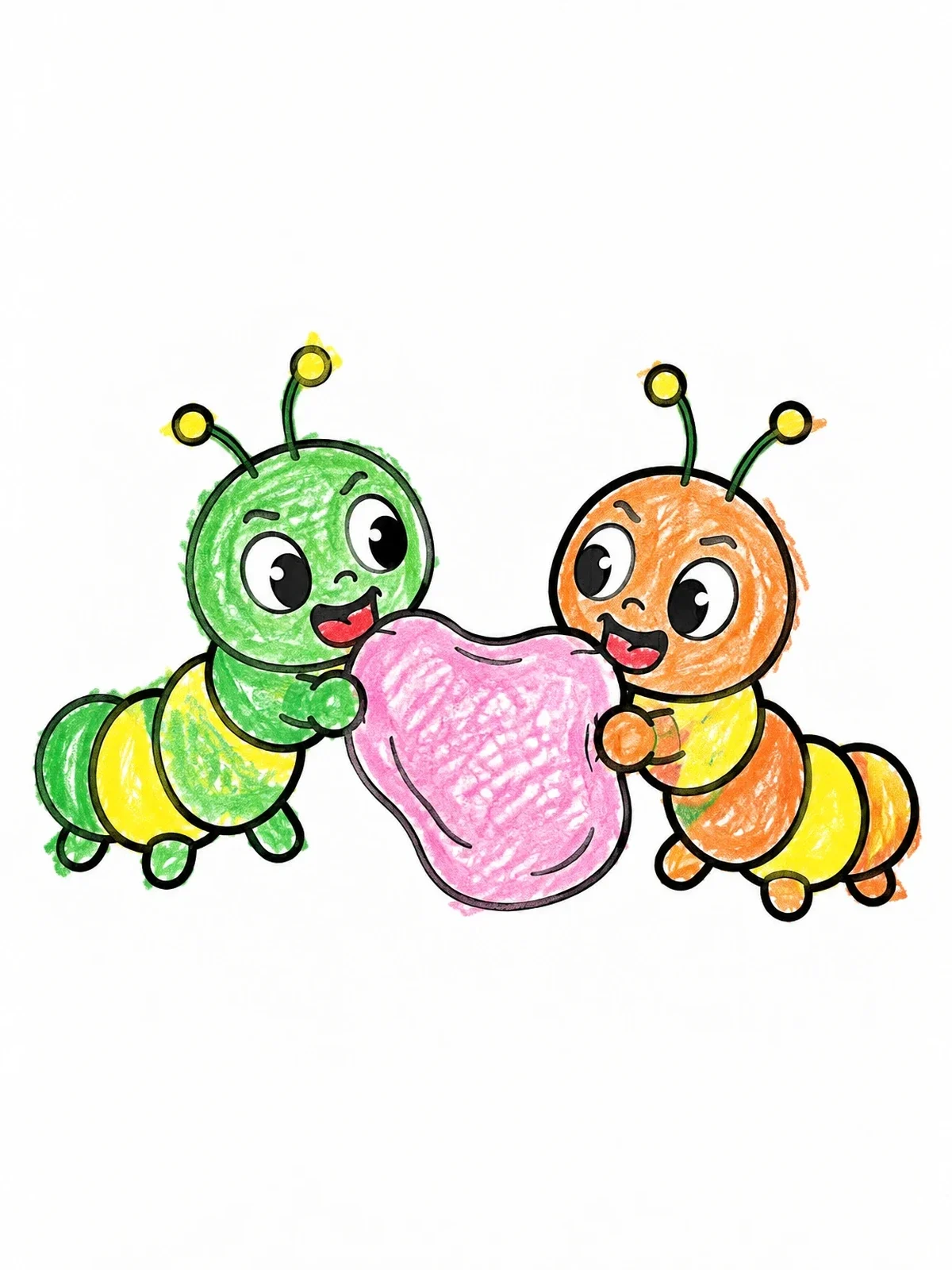 Colored example of the Two Caterpillars Sharing Chewing Gum coloring page