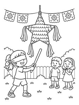 Free printable Children Hitting A Star Piñata coloring page