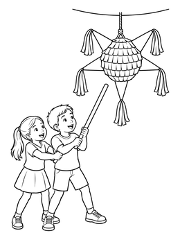 Free printable Children Aiming At A Star Piñata coloring page