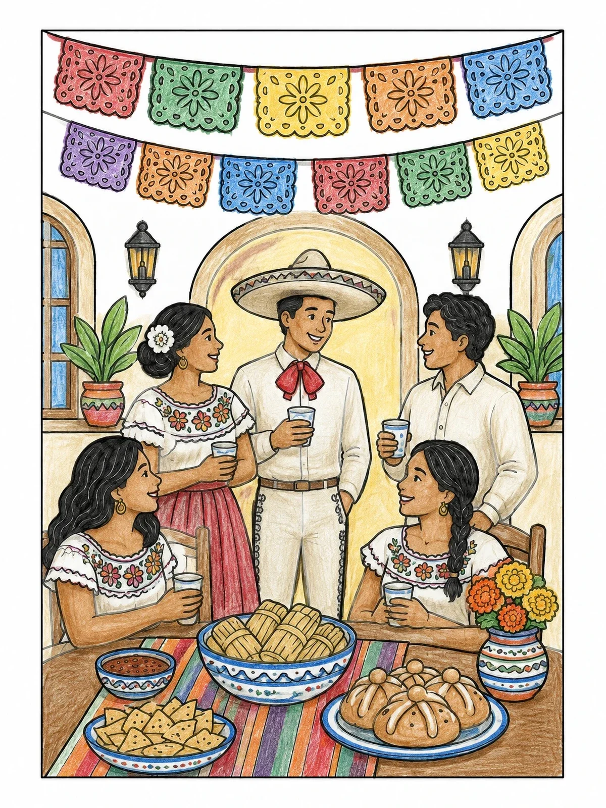Colored example of the Las Posadas Fiesta And Feast coloring page