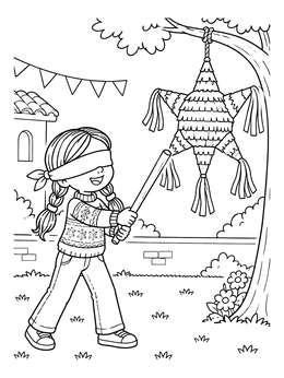 Free printable Girl Hitting A Star Piñata coloring page