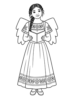 Free printable Little Angel Caroler In Traditional Dress coloring page