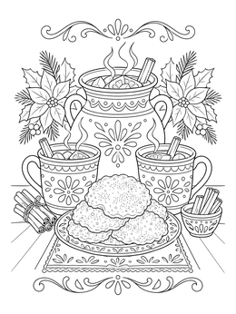 A festive treat arrangement on this detailed las posadas coloring page.
