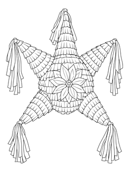 A fringed star piñata with tassels in this las posadas coloring page.