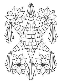 Free printable Mexican Star Piñata With Poinsettias coloring page