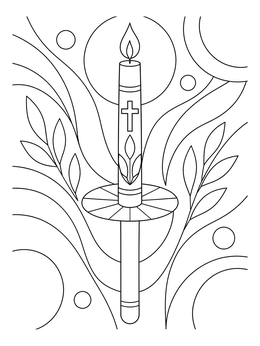A glowing procession candle with paper collar on this las posadas coloring page.