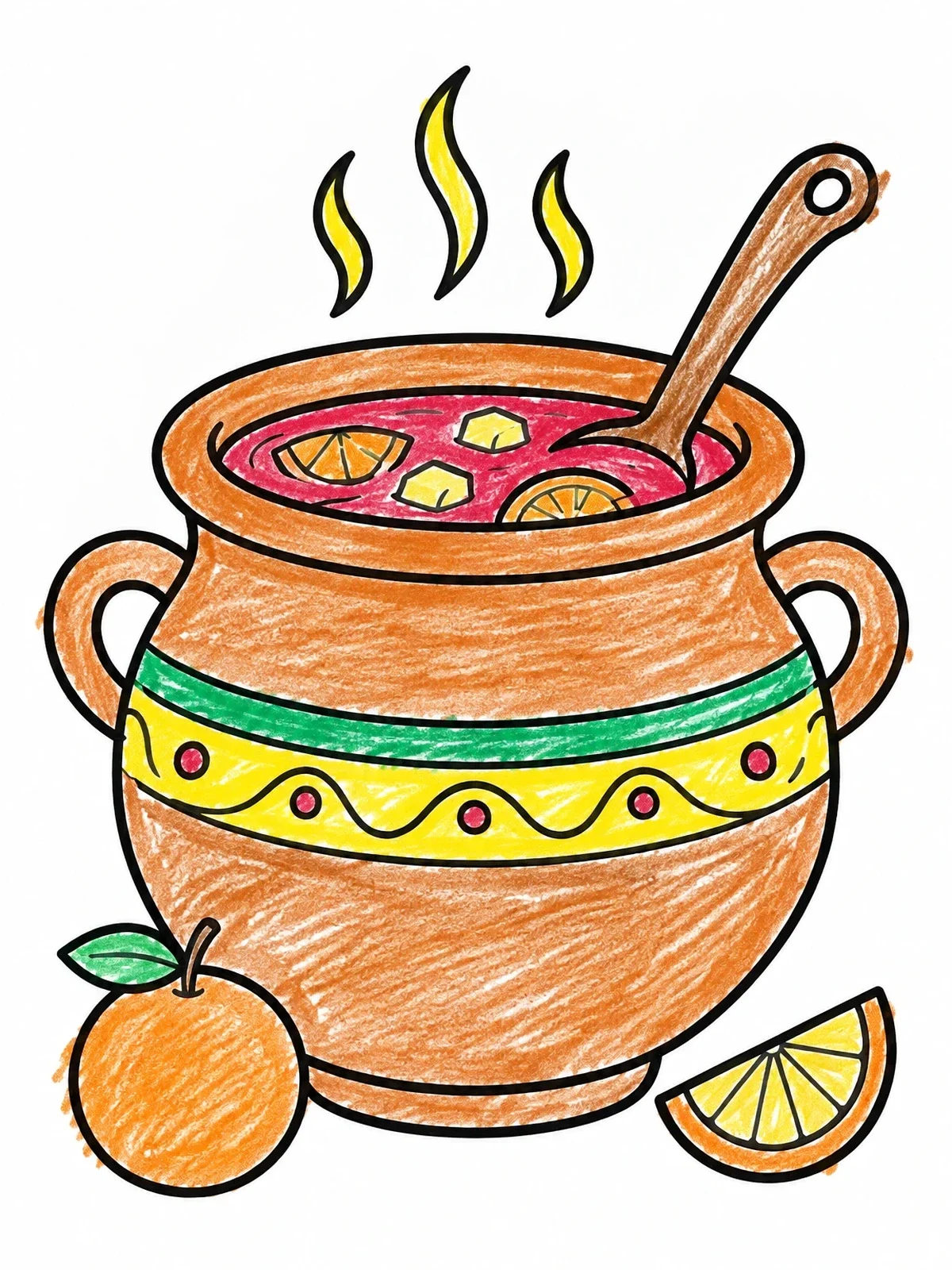 Colored example of the Warm Mexican Fruit Punch Pot coloring page