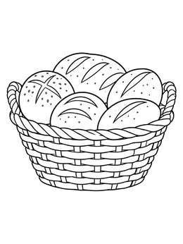 A woven basket filled with bread loaves in a last supper coloring page.