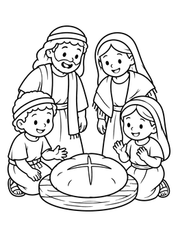 Free printable Family Sharing Bread On Platter coloring page