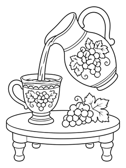 Free printable Pitcher Pouring Grape Juice Into Goblet coloring page