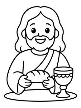 Free printable Smiling Jesus With Bread And Chalice coloring page