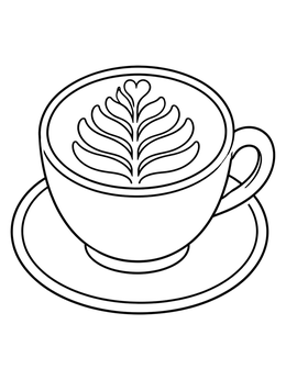 Free printable Latte Cup With Leaf Art coloring page
