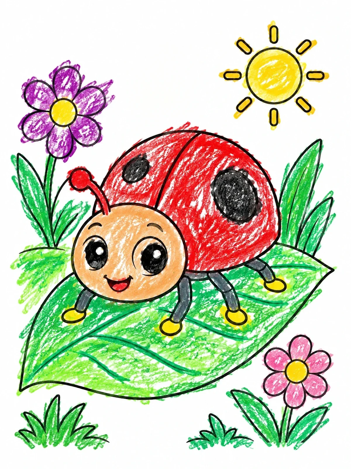 Colored example of the Cute Ladybug On A Leaf coloring page