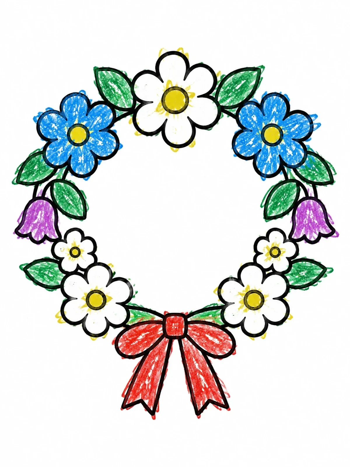 Colored example of the Latvian Midsummer Flower Wreath coloring page