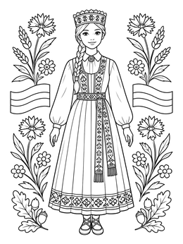 Free printable Latvian Folk Costume And Floral Patterns coloring page