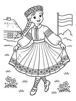 Free printable Latvian Folk Dancer In Traditional Costume coloring page