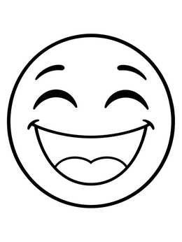 A laughing smiley faces coloring page with closed eyes and a wide cheerful mouth.