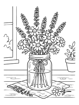 Free printable Lavender And Daisies In Mason Jar coloring page