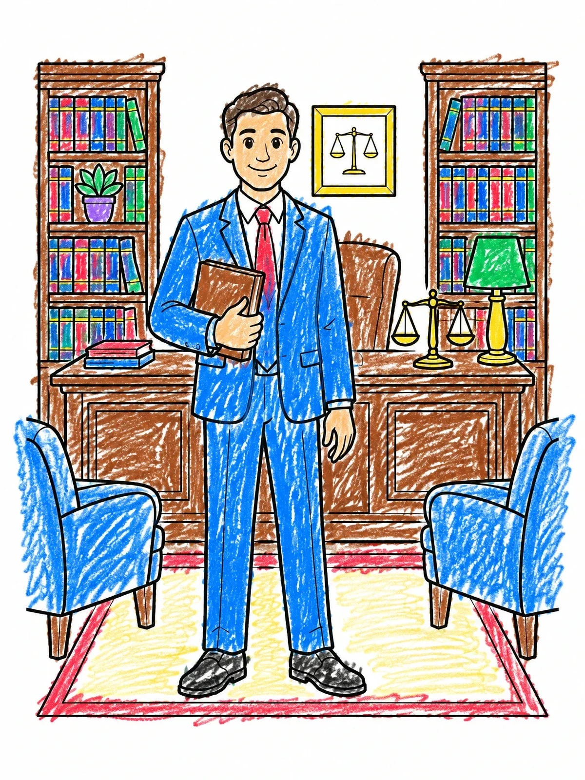 Colored example of the Lawyer Standing In Traditional Law Office coloring page