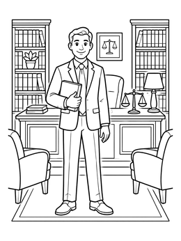Free printable Lawyer Standing In Traditional Law Office coloring page