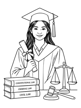 Free printable Law School Graduate With Diploma And Books coloring page